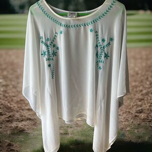 Ariat White Embroidered Pullover Sheer Top Size XS Boho Peasant 3/4 Sleeve